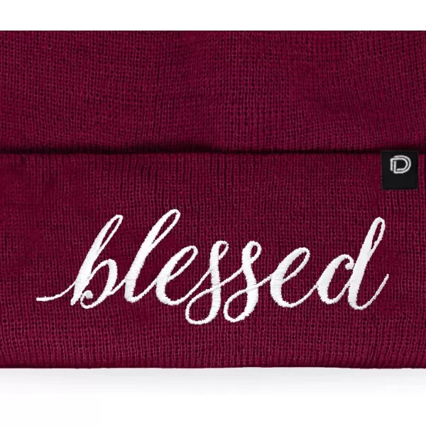 DALIX Embroidered Blessed Beanie Cap Cuffed Knit Hat Women