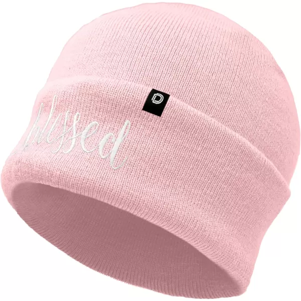 DALIX Embroidered Blessed Beanie Cap Cuffed Knit Hat Women