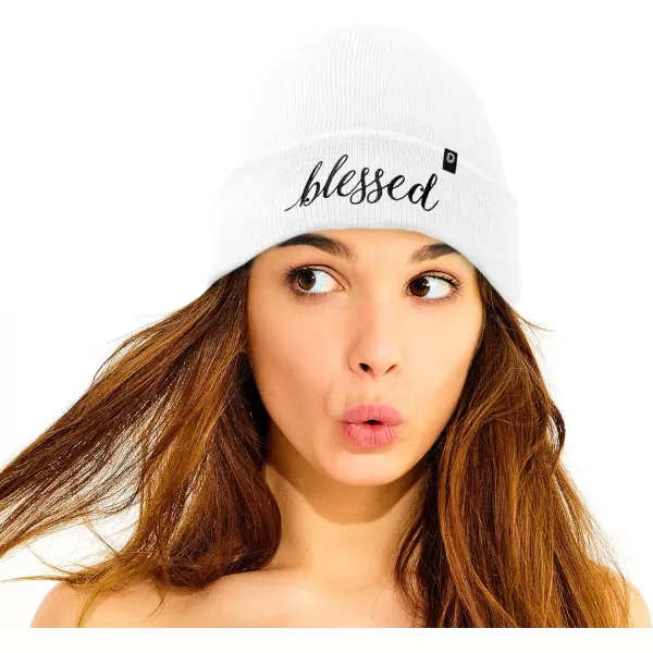 DALIX Embroidered Blessed Beanie Cap Cuffed Knit Hat Women