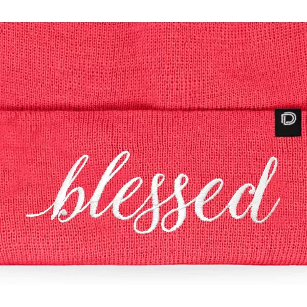 DALIX Embroidered Blessed Beanie Cap Cuffed Knit Hat Women