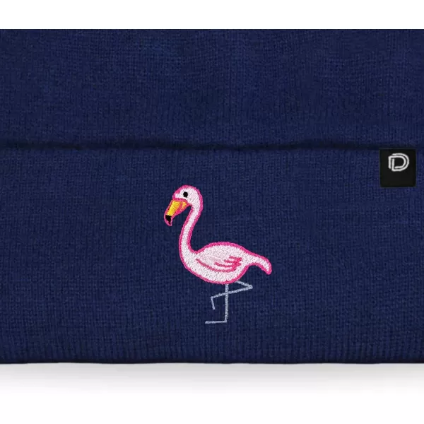 DALIX Embroidered Flamingo Beanie Cap Cuffed Knit Hat Women