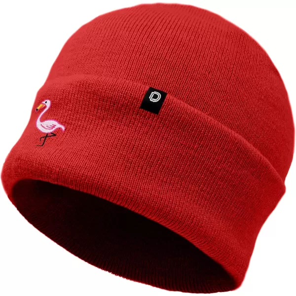 DALIX Embroidered Flamingo Beanie Cap Cuffed Knit Hat Women