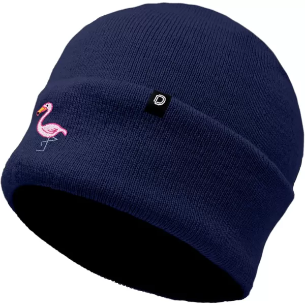 DALIX Embroidered Flamingo Beanie Cap Cuffed Knit Hat Women