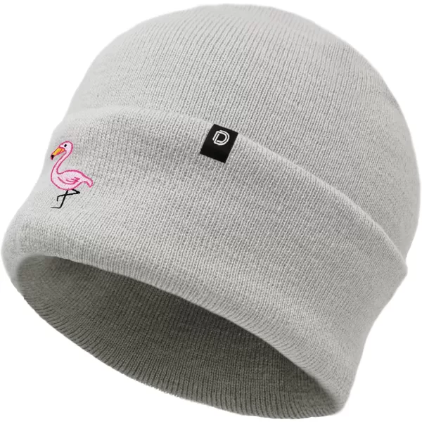 DALIX Embroidered Flamingo Beanie Cap Cuffed Knit Hat Women