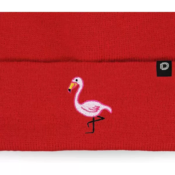 DALIX Embroidered Flamingo Beanie Cap Cuffed Knit Hat Women