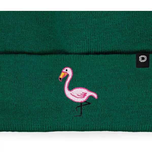 DALIX Embroidered Flamingo Beanie Cap Cuffed Knit Hat Women