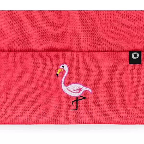 DALIX Embroidered Flamingo Beanie Cap Cuffed Knit Hat Women