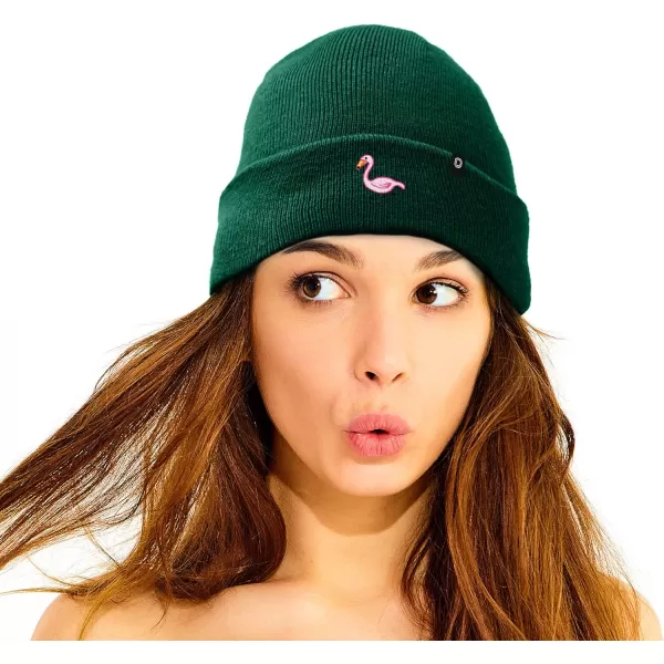 DALIX Embroidered Flamingo Beanie Cap Cuffed Knit Hat Women