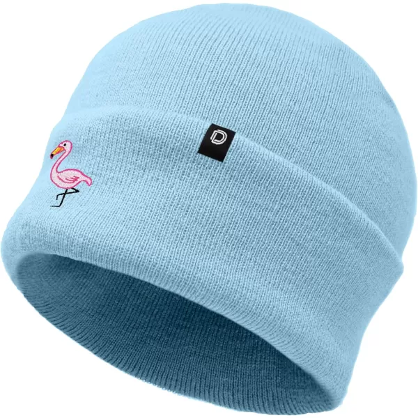 DALIX Embroidered Flamingo Beanie Cap Cuffed Knit Hat Women