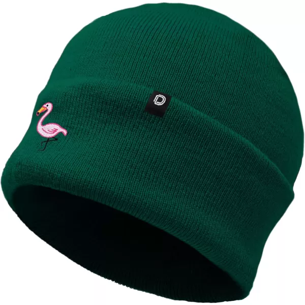 DALIX Embroidered Flamingo Beanie Cap Cuffed Knit Hat Women