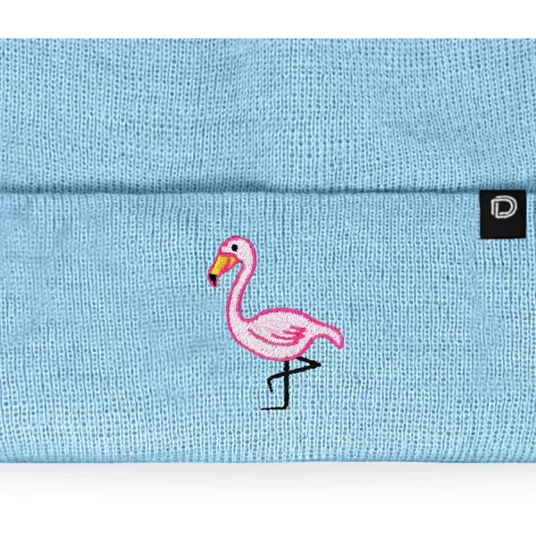 DALIX Embroidered Flamingo Beanie Cap Cuffed Knit Hat Women