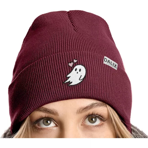 DALIX Embroidered Heartly Ghost Beanie Skull Cap