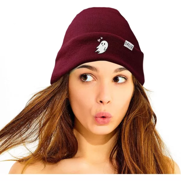 DALIX Embroidered Heartly Ghost Beanie Skull Cap