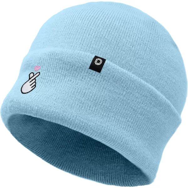 DALIX Embroidered Snap Heart Beanie Cap Cuffed Knit Hat Women