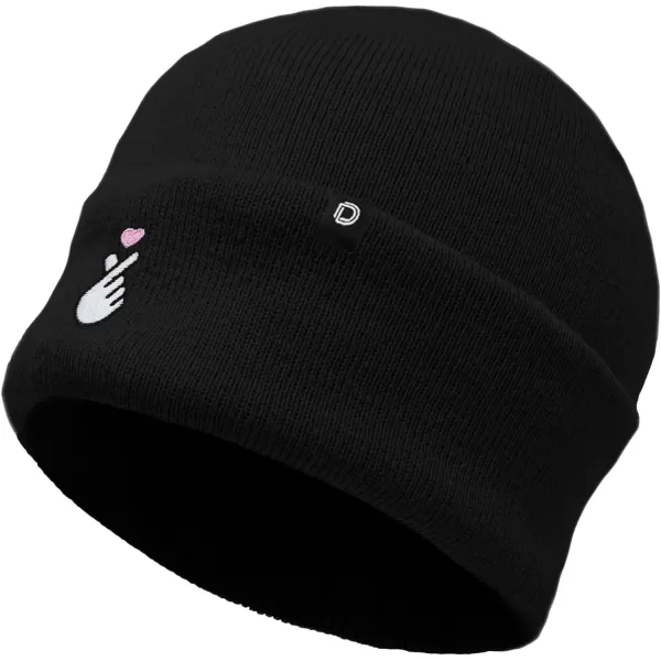 DALIX Embroidered Snap Heart Beanie Cap Cuffed Knit Hat Women