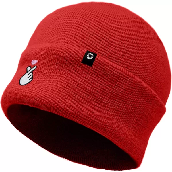 DALIX Embroidered Snap Heart Beanie Cap Cuffed Knit Hat Women