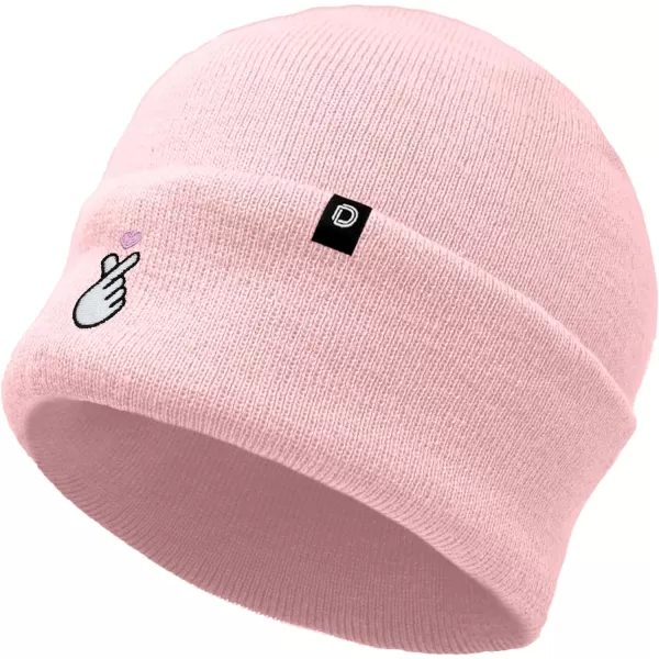 DALIX Embroidered Snap Heart Beanie Cap Cuffed Knit Hat Women