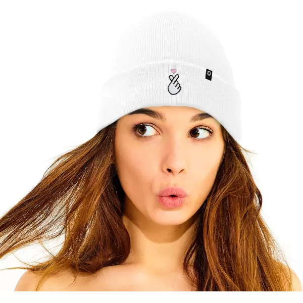 DALIX Embroidered Snap Heart Beanie Cap Cuffed Knit Hat Women