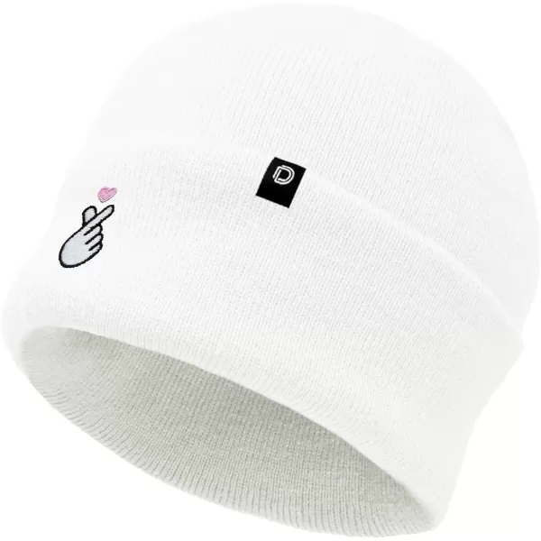 DALIX Embroidered Snap Heart Beanie Cap Cuffed Knit Hat Women