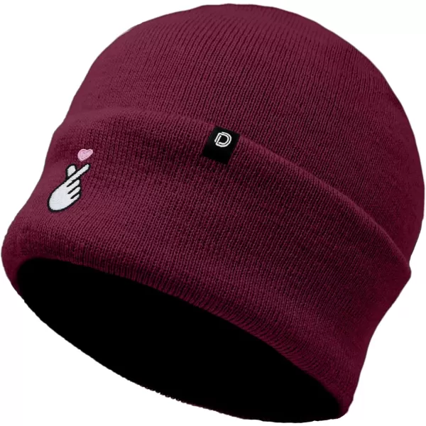 DALIX Embroidered Snap Heart Beanie Cap Cuffed Knit Hat Women