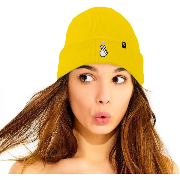 DALIX Embroidered Snap Heart Beanie Cap Cuffed Knit Hat Women