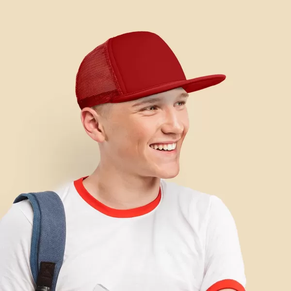 DALIX Flat Billed Trucker Hat Mesh Back S M L Adjustable Cap Solid Two Toned Snapback