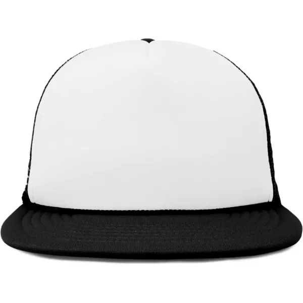 DALIX Flat Billed Trucker Hat Mesh Back S M L Adjustable Cap Solid Two Toned Snapback