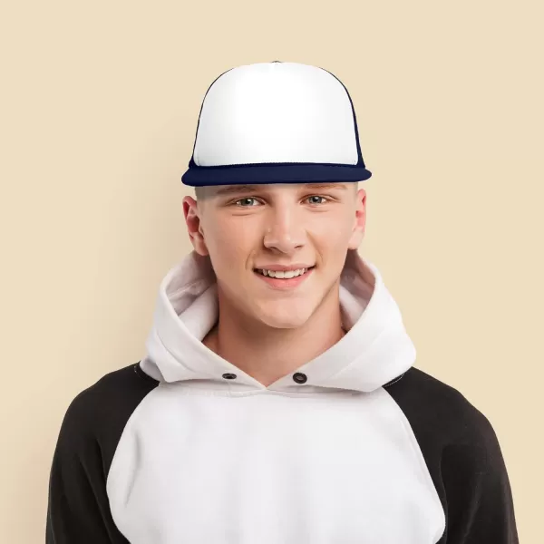 DALIX Flat Billed Trucker Hat Mesh Back S M L Adjustable Cap Solid Two Toned Snapback