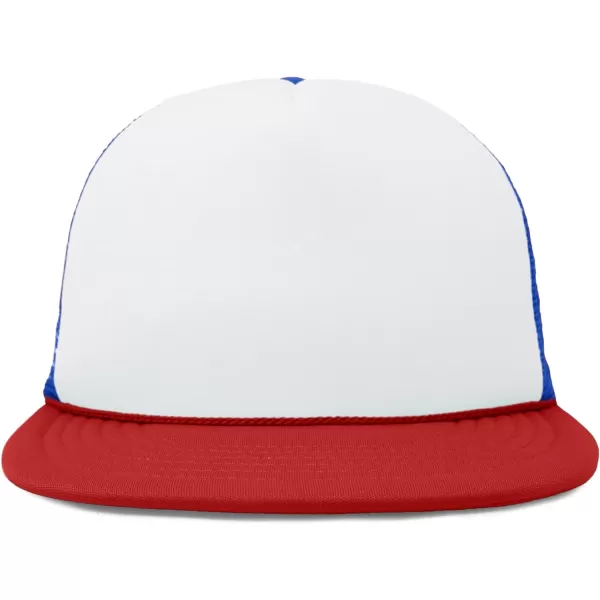 DALIX Flat Billed Trucker Hat Mesh Back S M L Adjustable Cap Solid Two Toned Snapback