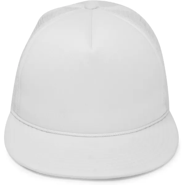 DALIX Flat Billed Trucker Hat Mesh Back S M L Adjustable Cap Solid Two Toned Snapback