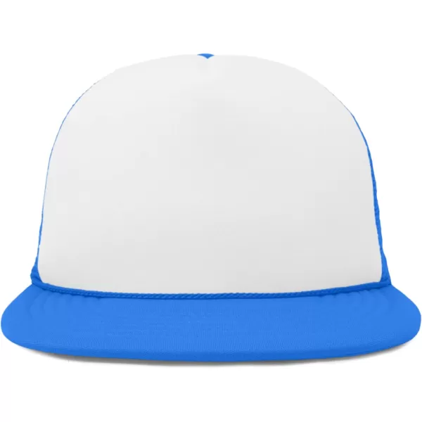 DALIX Flat Billed Trucker Hat Mesh Back S M L Adjustable Cap Solid Two Toned Snapback