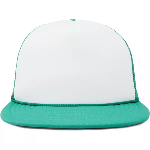 DALIX Flat Billed Trucker Hat Mesh Back S M L Adjustable Cap Solid Two Toned Snapback