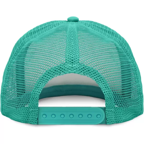 DALIX Flat Billed Trucker Hat Mesh Back S M L Adjustable Cap Solid Two Toned Snapback