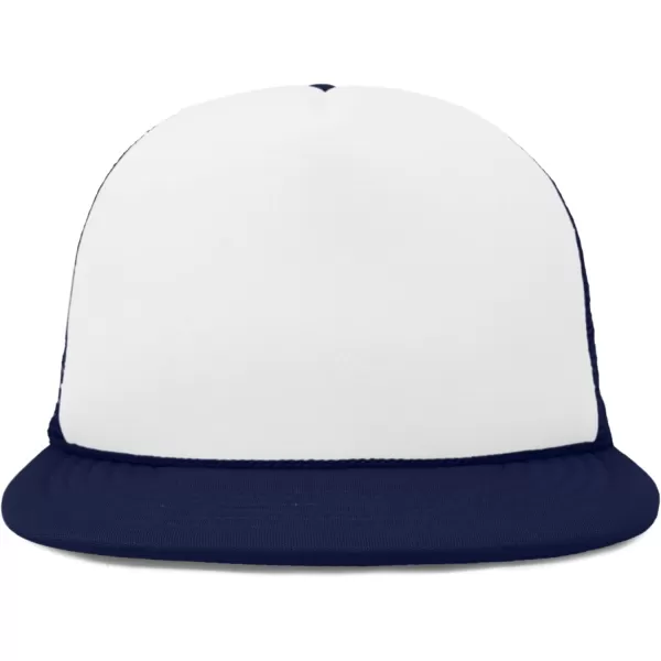 DALIX Flat Billed Trucker Hat Mesh Back S M L Adjustable Cap Solid Two Toned Snapback