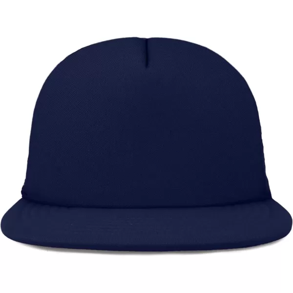 DALIX Flat Billed Trucker Hat Mesh Back S M L Adjustable Cap Solid Two Toned Snapback