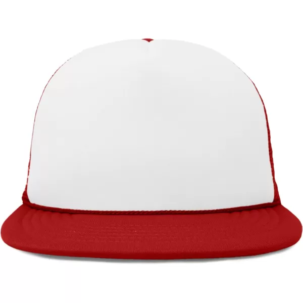 DALIX Flat Billed Trucker Hat Mesh Back S M L Adjustable Cap Solid Two Toned Snapback