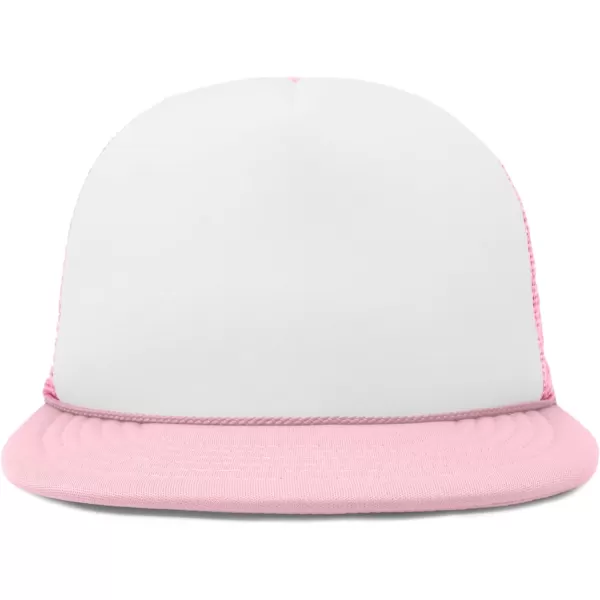 DALIX Flat Billed Trucker Hat Mesh Back S M L Adjustable Cap Solid Two Toned Snapback