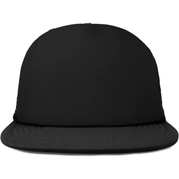 DALIX Flat Billed Trucker Hat Mesh Back S M L Adjustable Cap Solid Two Toned Snapback