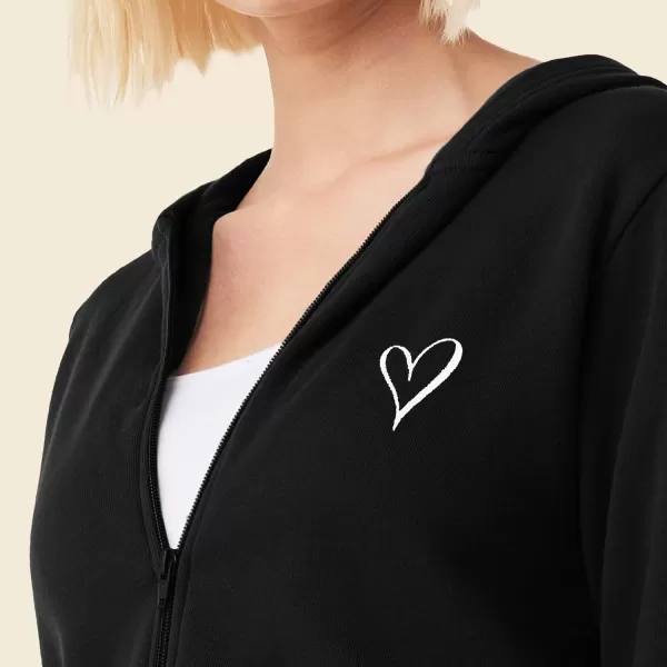DALIX Heart Embroidered Fleece Cropped Zip Hoodie Cold Fall Winter Womens