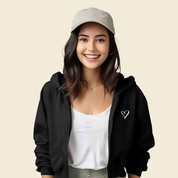 DALIX Heart Embroidered Fleece Cropped Zip Hoodie Cold Fall Winter Womens