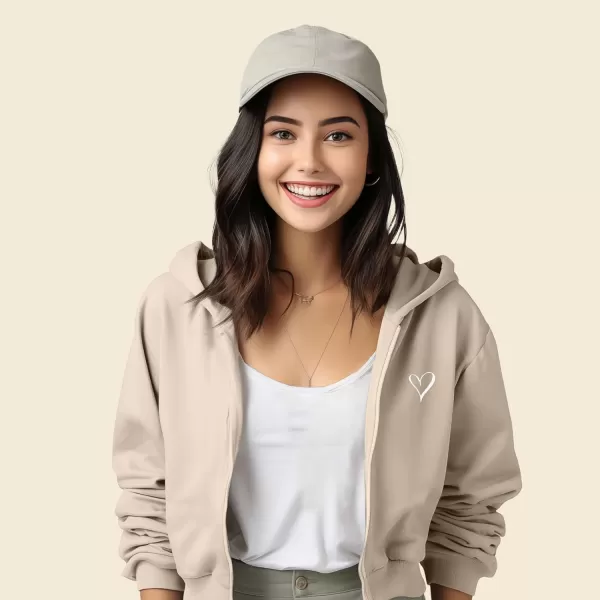 DALIX Heart Embroidered Fleece Cropped Zip Hoodie Cold Fall Winter Womens