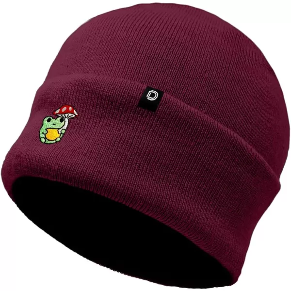 DALIX Mushroom Frog Embroidered Beanie Hat Cotton Cute Winter Fall Cap Womens