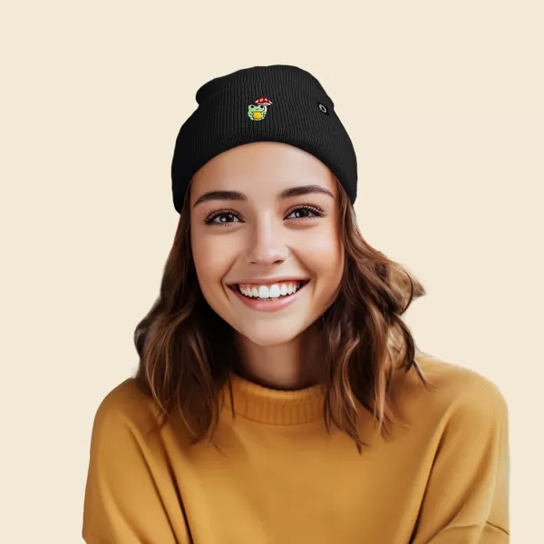 DALIX Mushroom Frog Embroidered Beanie Hat Cotton Cute Winter Fall Cap Womens