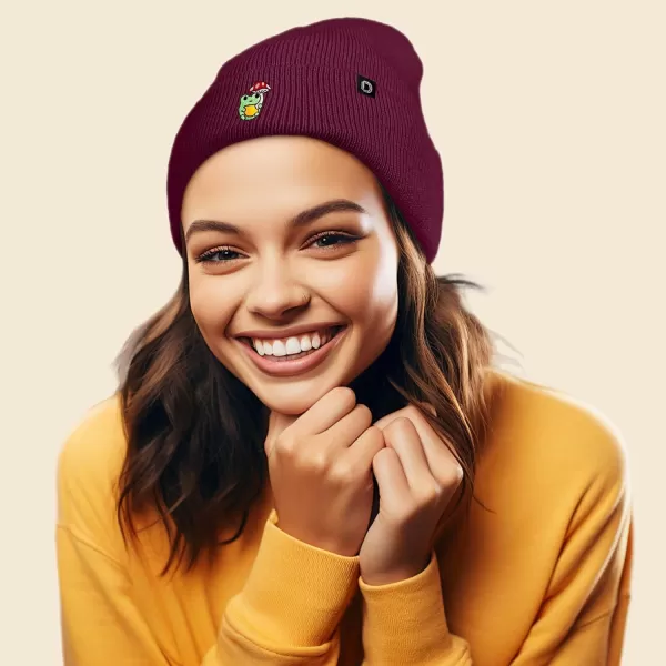 DALIX Mushroom Frog Embroidered Beanie Hat Cotton Cute Winter Fall Cap Womens