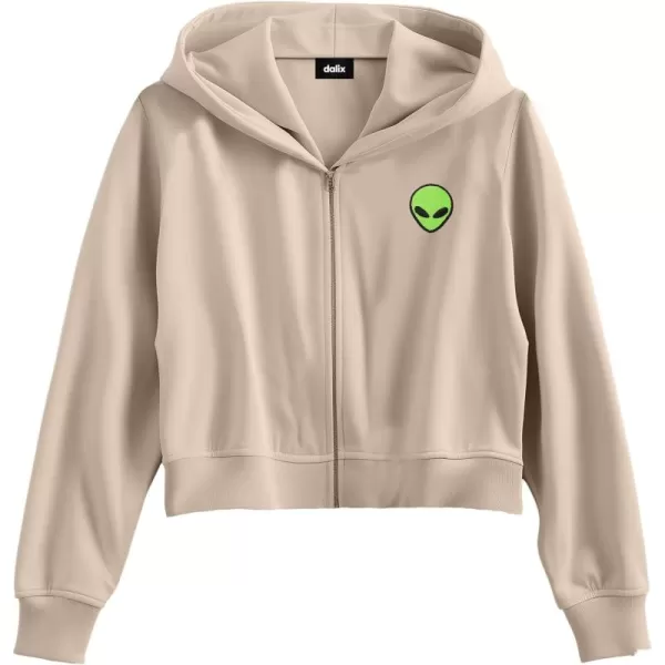 DALIX Alien Embroidered Fleece Cropped Zip Hoodie Cold Fall Winter Womens