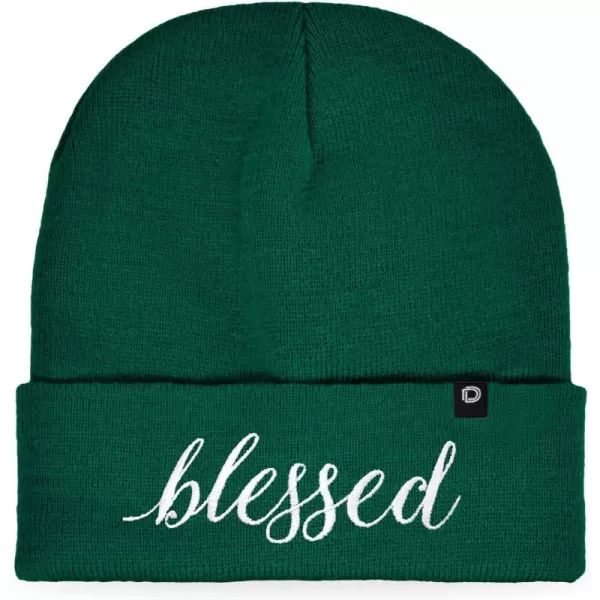 DALIX Embroidered Blessed Beanie Cap Cuffed Knit Hat Women