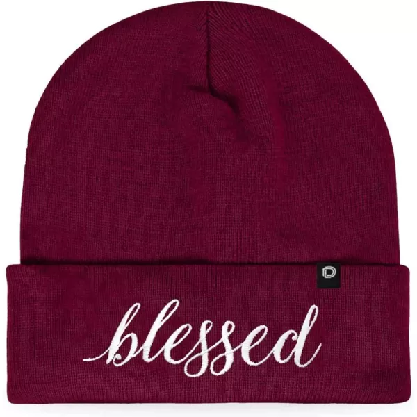 DALIX Embroidered Blessed Beanie Cap Cuffed Knit Hat Women