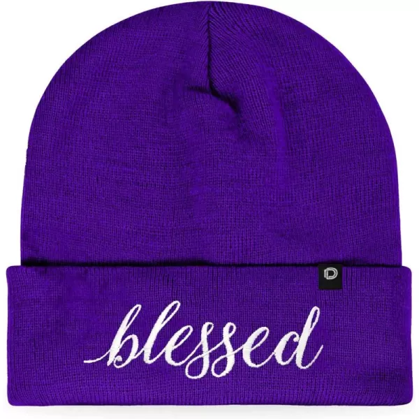 DALIX Embroidered Blessed Beanie Cap Cuffed Knit Hat Women