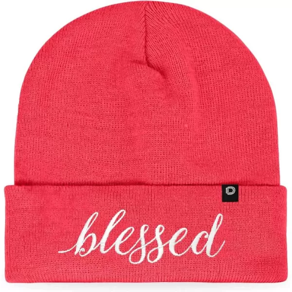 DALIX Embroidered Blessed Beanie Cap Cuffed Knit Hat Women