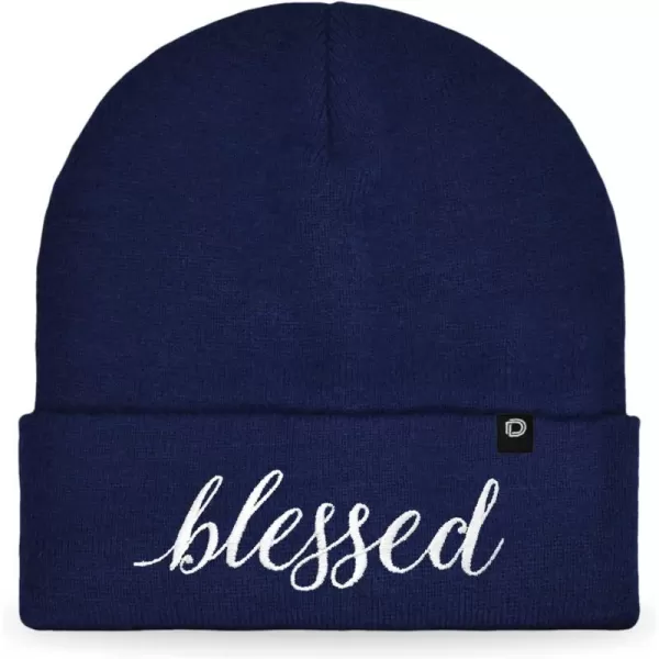 DALIX Embroidered Blessed Beanie Cap Cuffed Knit Hat Women